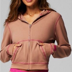 Fabletics Taupe Hoodie with Pink Accents
